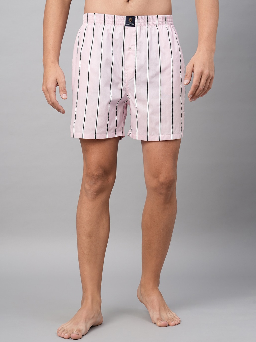 

URBAN SCOTTISH Men Striped Pure Cotton Boxer Shorts USBX005_New, Pink