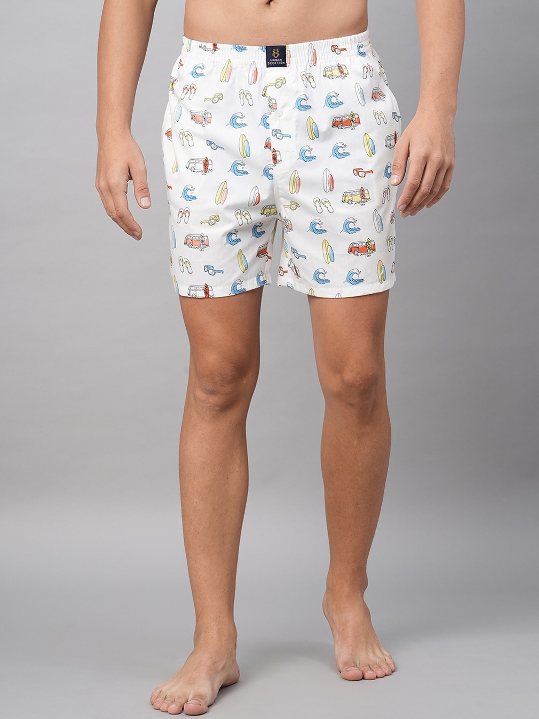 

URBAN SCOTTISH Men Printed Pure Cotton Boxer Shorts USBX002_New, White