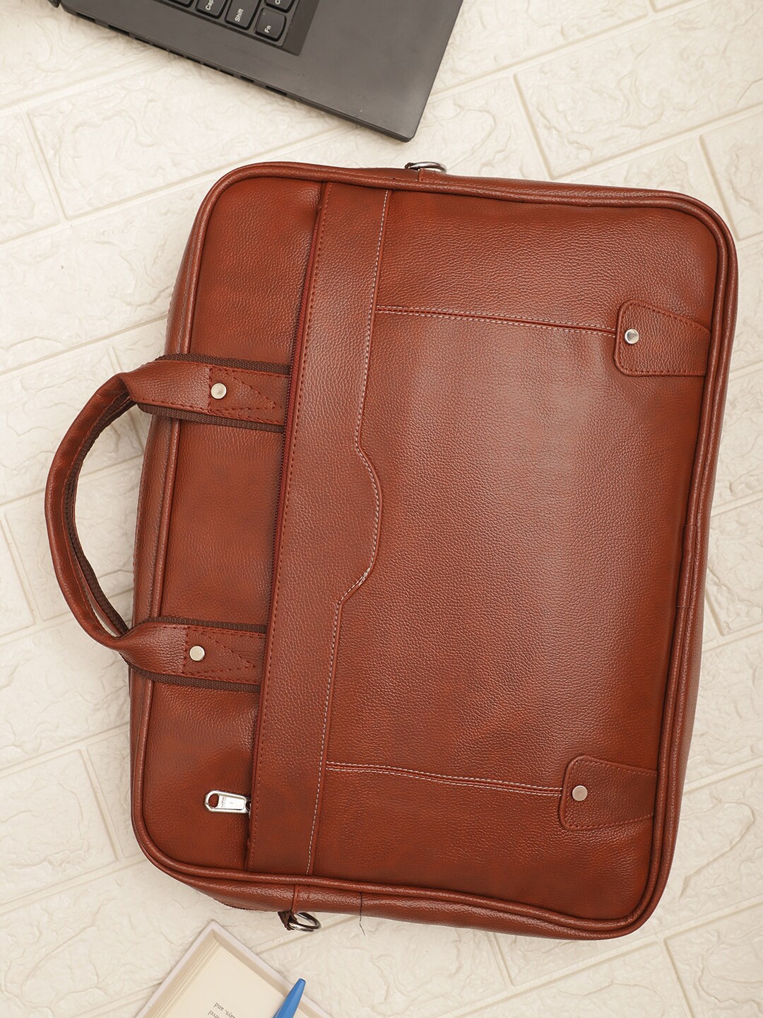 

ELLIS Men Synthetic Leather Laptop Bag With Detachable Sling Strap, Brown