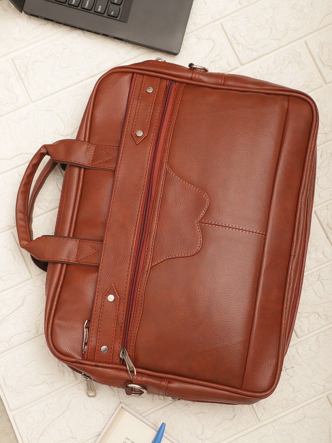 

ELLIS Men Synthetic Leather Laptop Bag With Detachable Sling Strap, Tan