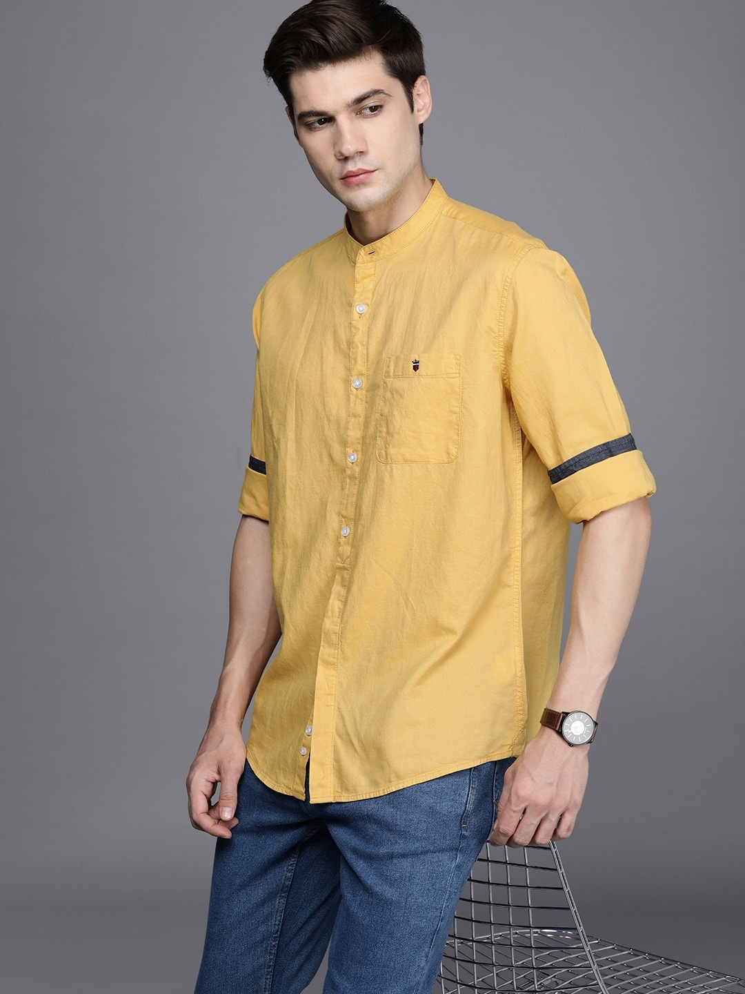 

Louis Philippe Jeans Men Cotton Linen Slim Fit Opaque Casual Shirt, Yellow