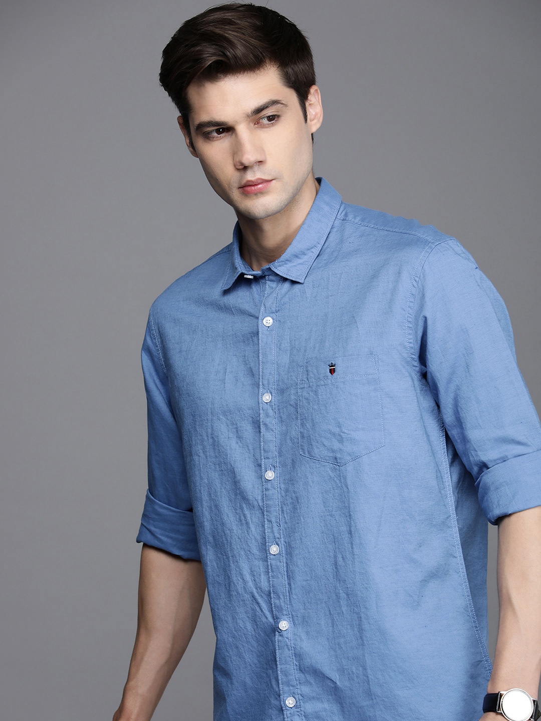 

Louis Philippe Jeans Cotton Linen Slim Fit Casual Shirt, Blue