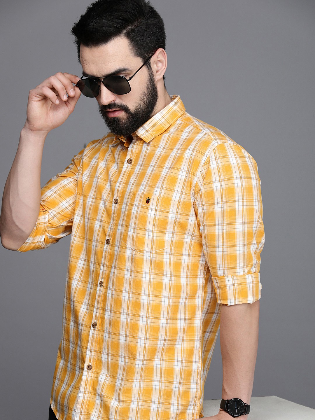 

Louis Philippe Jeans Slim Fit Tartan Checked Pure Cotton Casual Shirt, Yellow