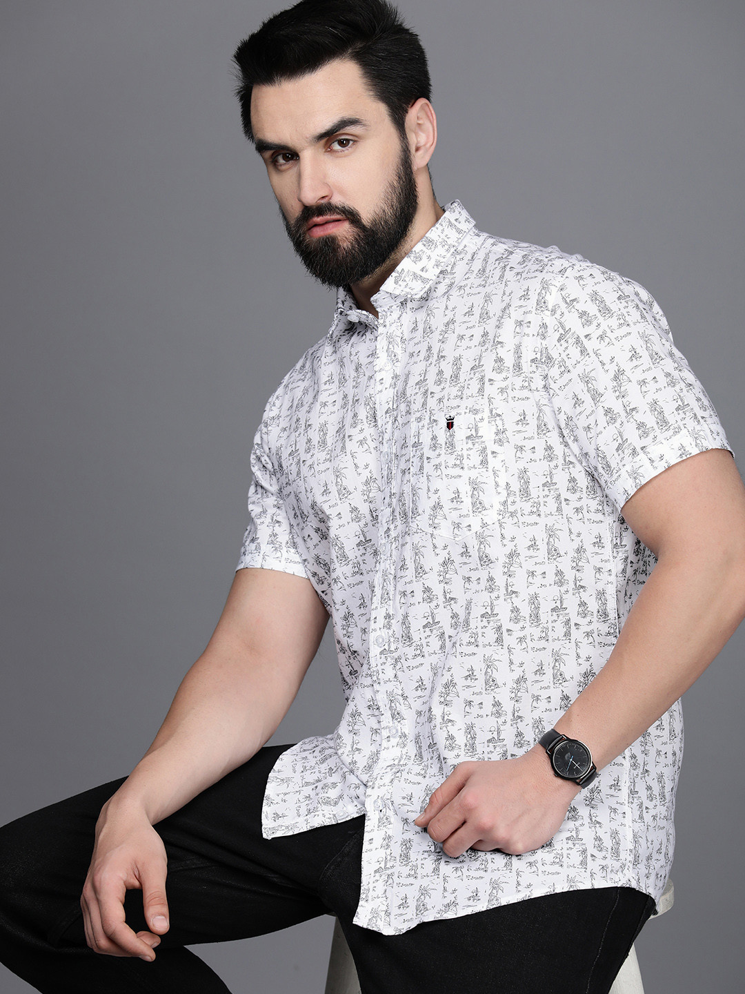 

Louis Philippe Jeans Men Pure Cotton Slim Fit Opaque Printed Casual Shirt, White