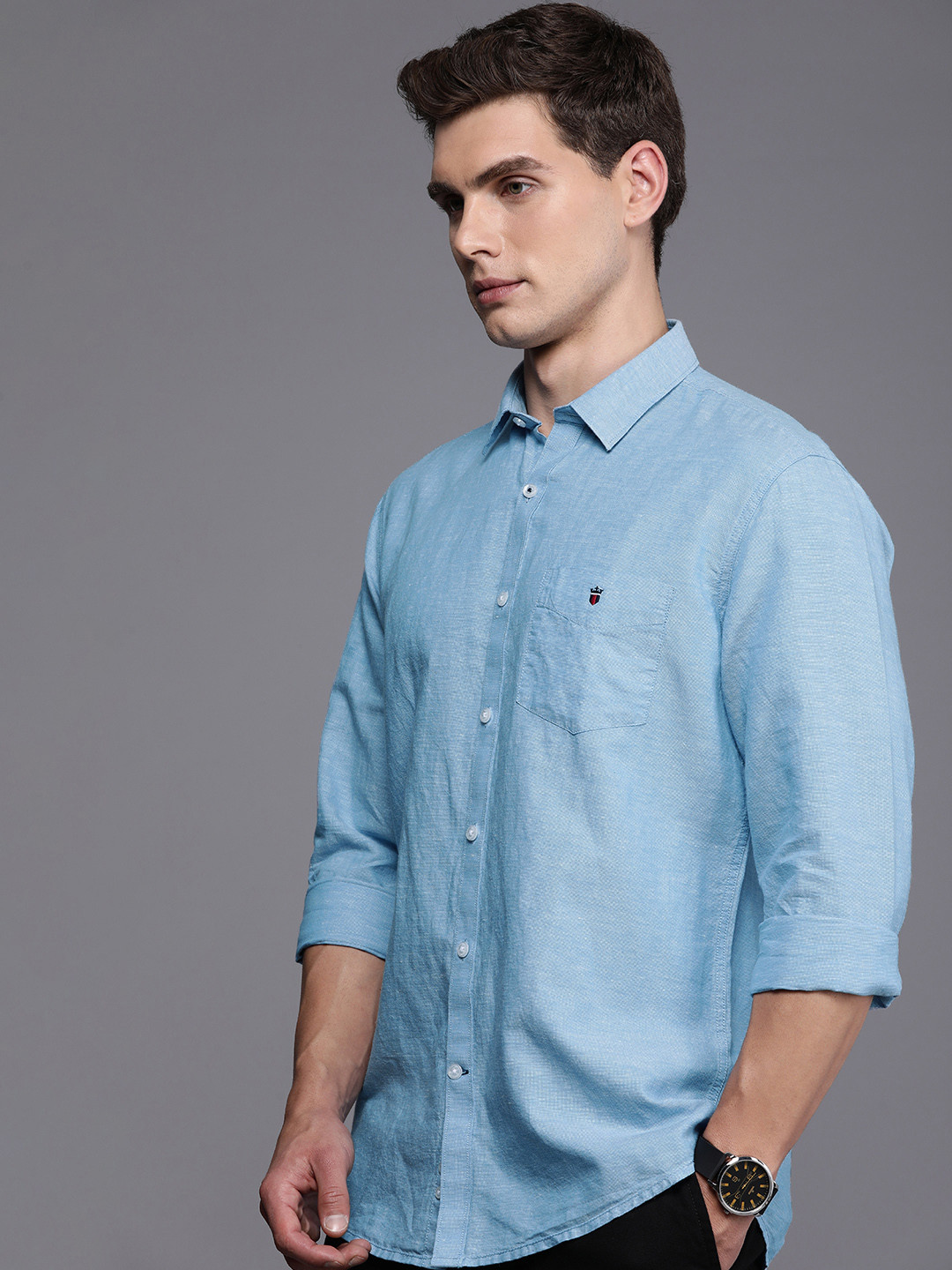 

Louis Philippe Sport Self Design Slim Fit Textured Casual Shirt, Blue