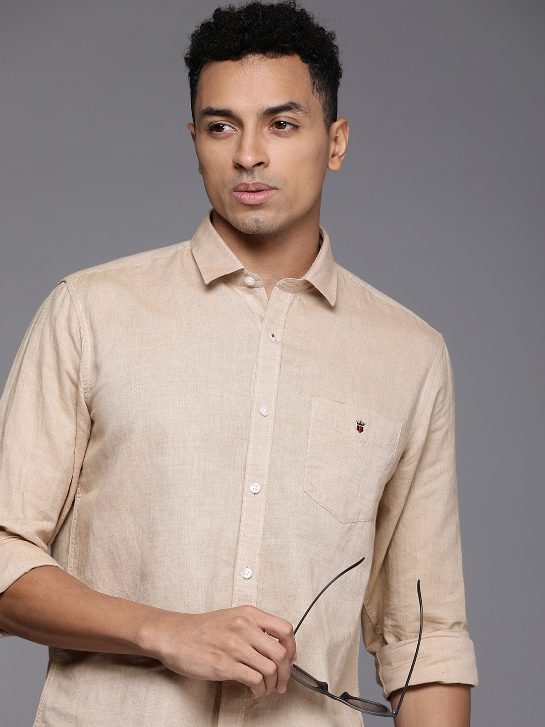 

Louis Philippe Sport Men Slim Fit Cotton Hemp Casual Shirt, Beige
