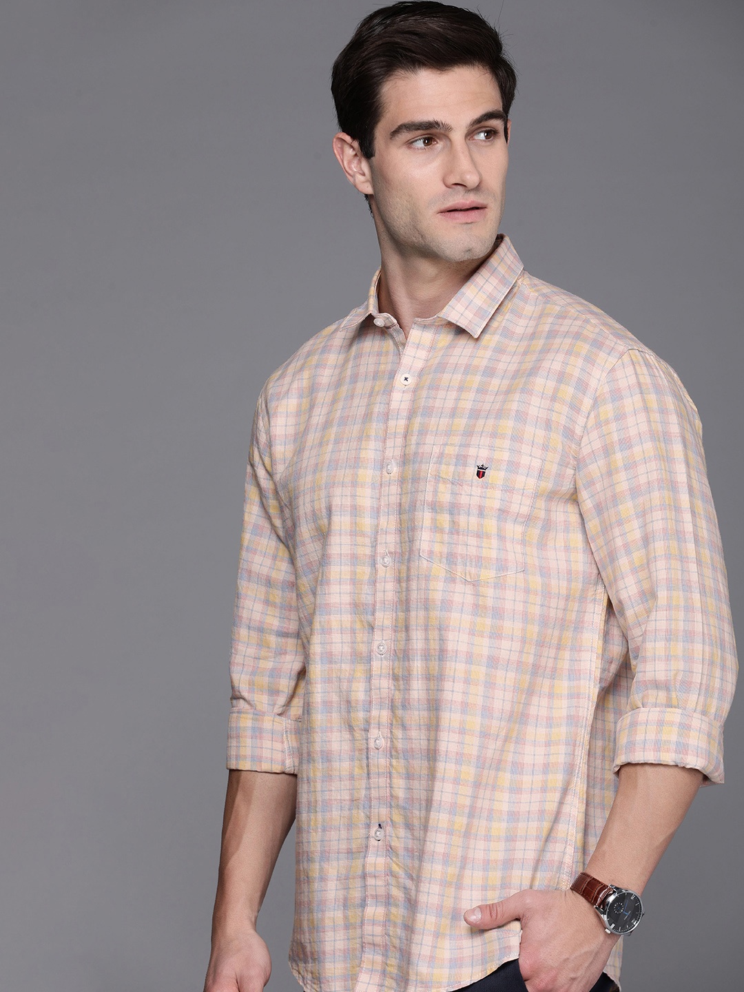 

Louis Philippe Sport Men Slim Fit Tartan Checked Casual Shirt, Nude