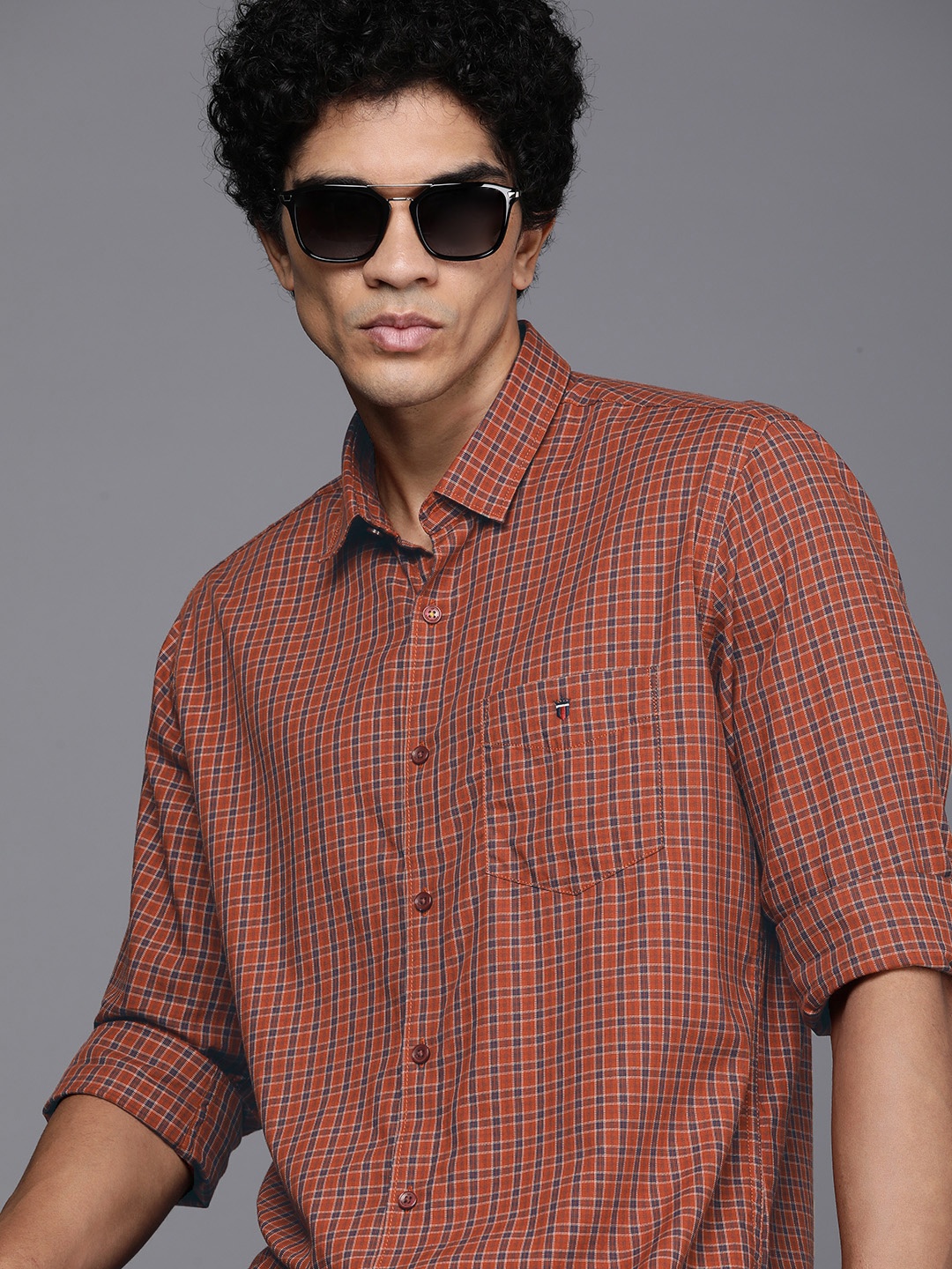 

Louis Philippe Sport Slim Fit Checked Pure Cotton Casual Shirt, Rust