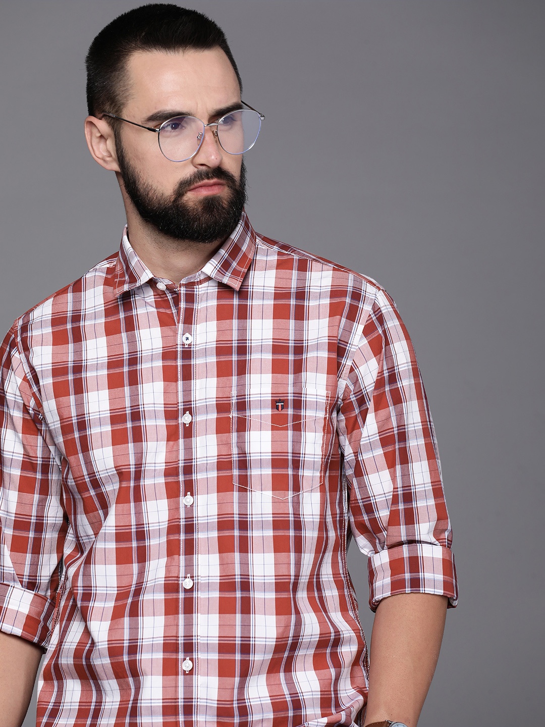 

Louis Philippe Sport Pure Cotton Slim Fit Checked Casual Shirt, Maroon