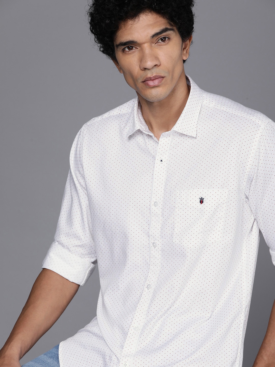 

Louis Philippe Sport Slim Fit Micro-Ditsy Printed Pure Cotton Casual Shirt, White