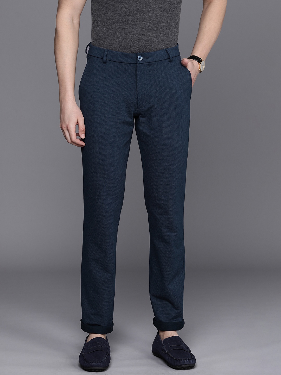 

Louis Philippe Sport Men Slim Fit Low-Rise Trousers, Navy blue