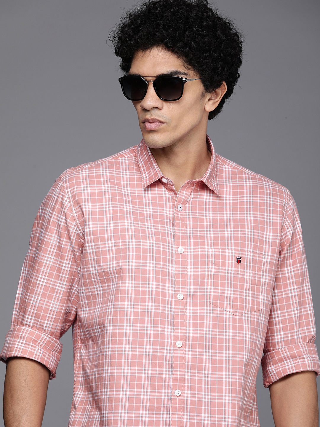 

Louis Philippe Sport Slim Fit Checked Pure Cotton Casual Shirt, Pink