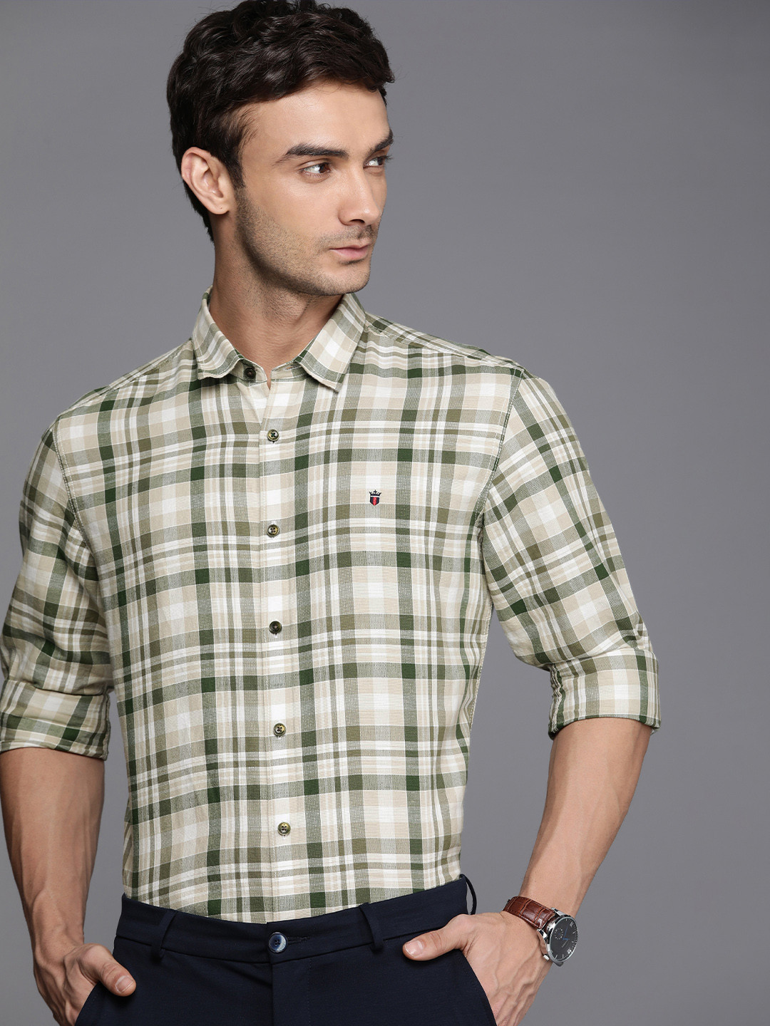 

Louis Philippe Sport Slim Fit Checked Semiformal Shirt, Beige