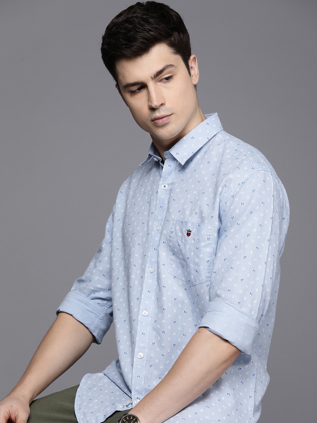 

Louis Philippe Sport Cotton Hemp Slim Fit Floral Printed Casual Shirt, Blue