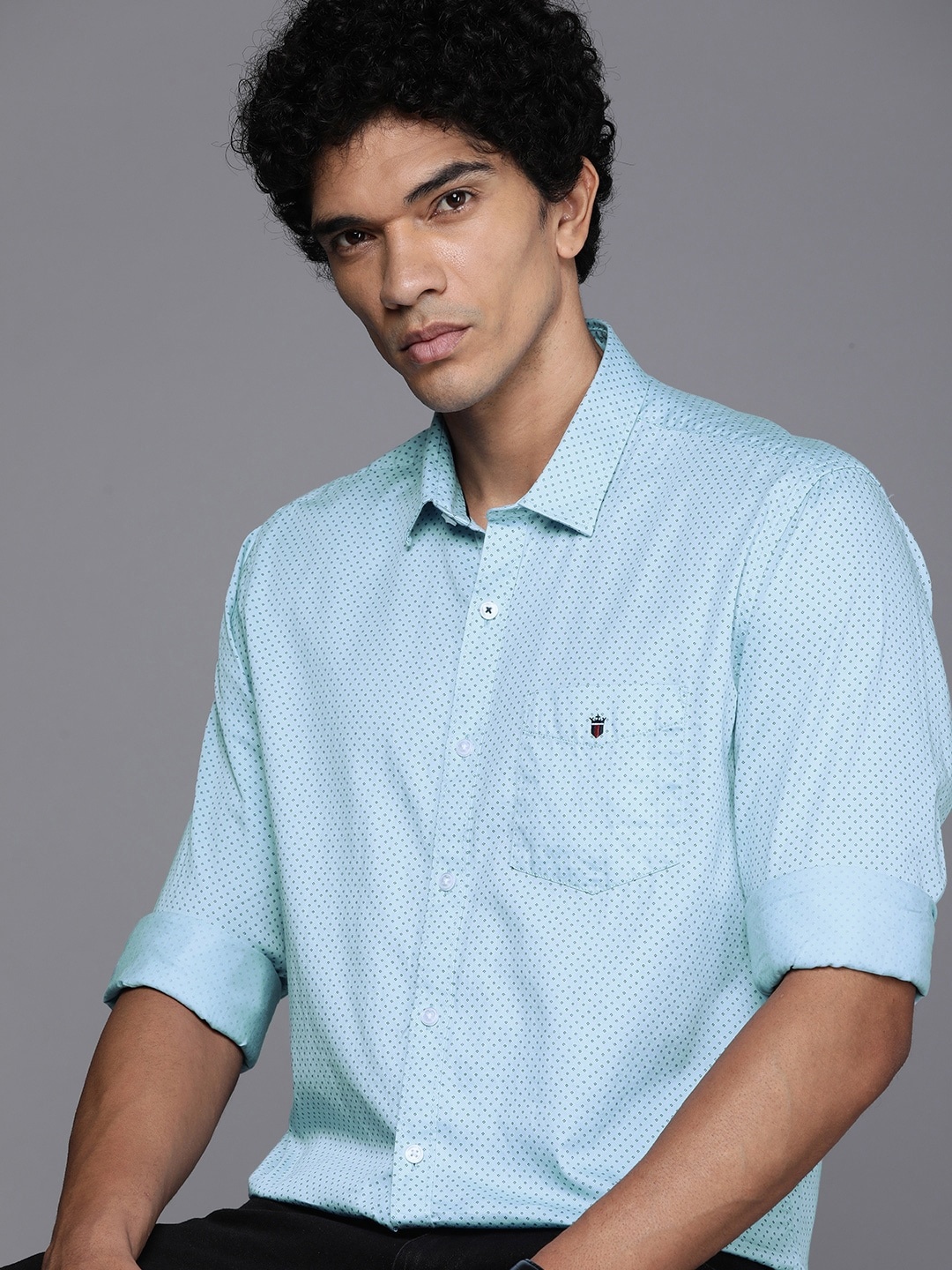 

Louis Philippe Sport Slim Fit Micro-Ditsy Printed Pure Cotton Casual Shirt, Blue