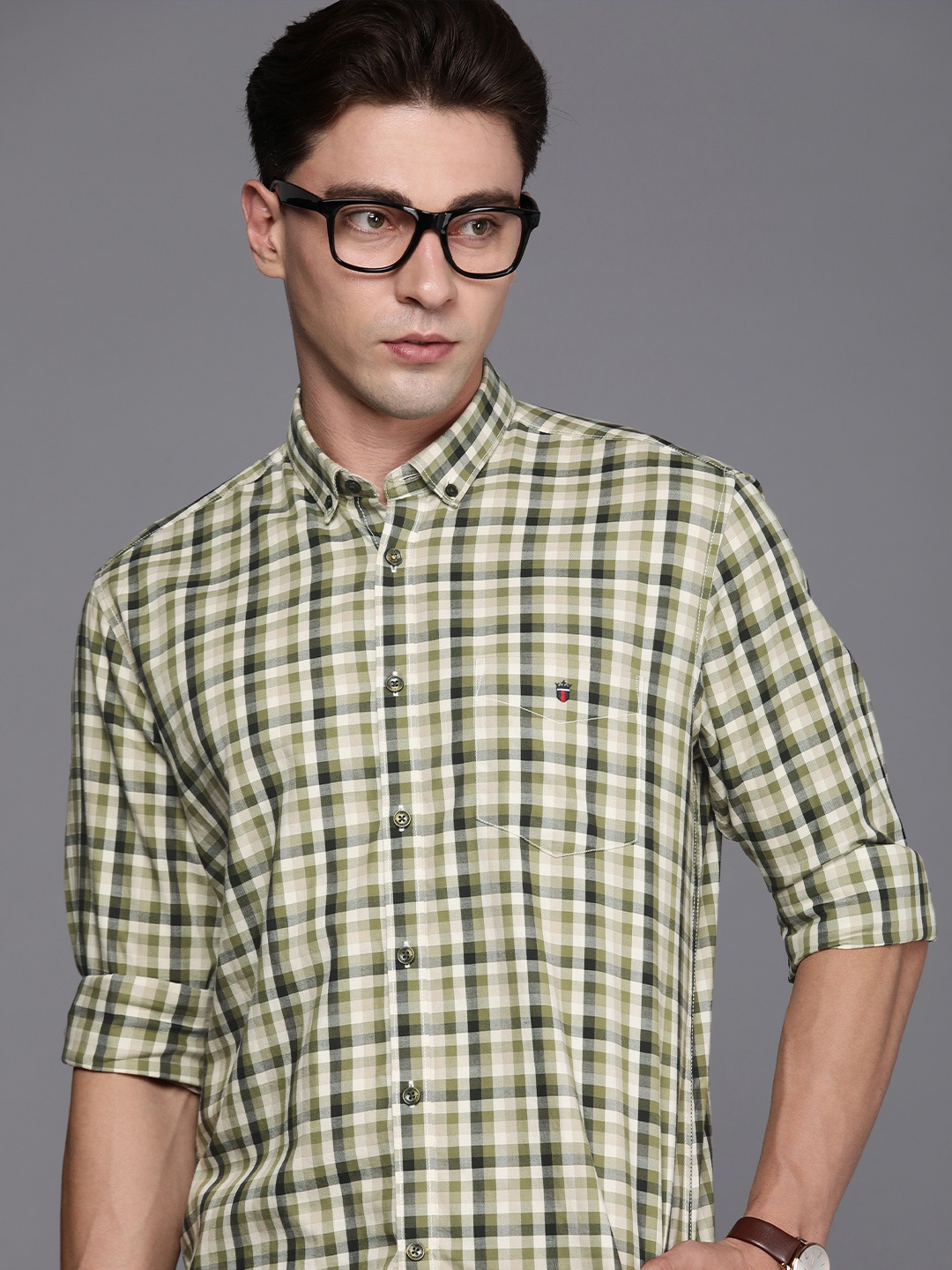 

Louis Philippe Sport Men Pure Cotton Slim Fit Gingham Checks Opaque Casual Shirt, Green