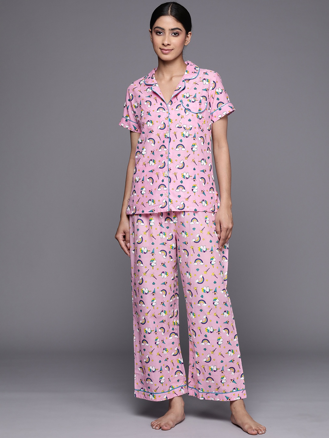 

Varanga Printed Pure Cotton Night Suit, Pink