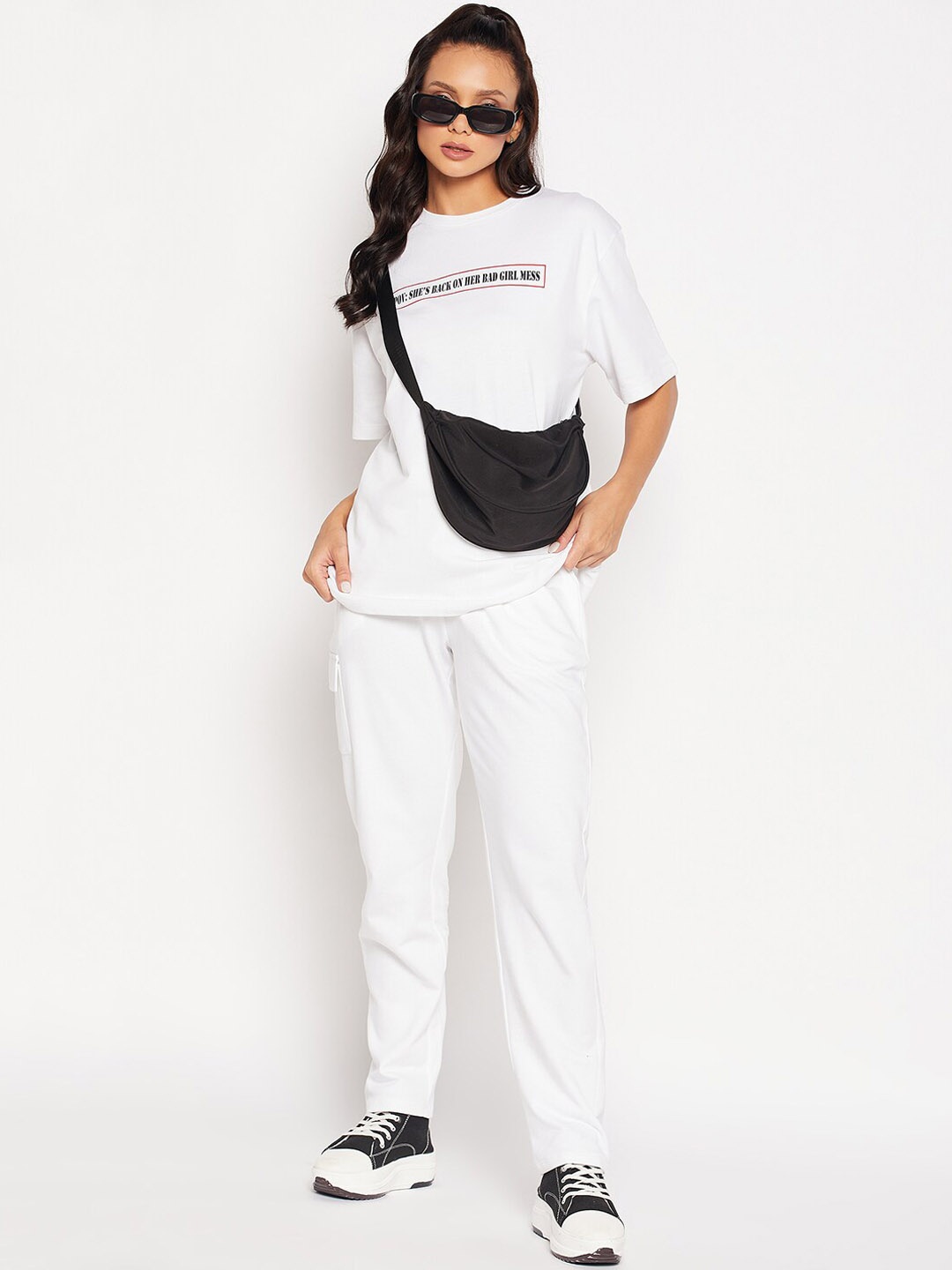 

EDRIO Printed Pure Cotton T-Shirt With Track Pants, White