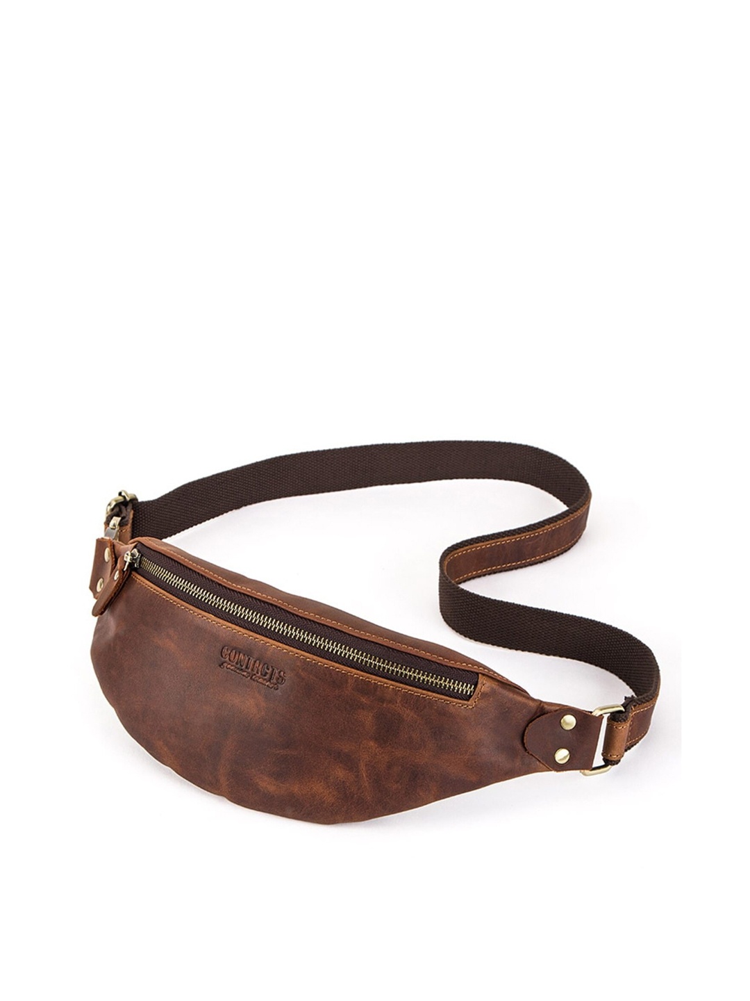 

CONTACTS Men Textured Leather Waist Pouch, Brown