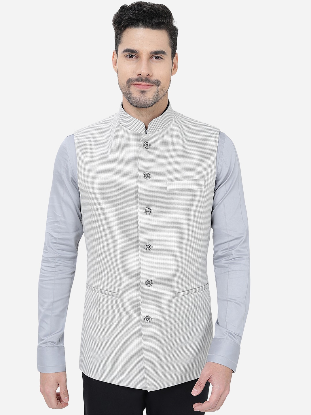 

MODI JACKET Mandarin Collar Sleeveless Nehru Jacket, Grey