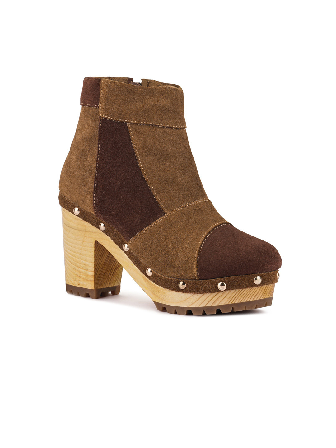

RAG & CO Women Studded Heeled Suede Regular Boots, Brown
