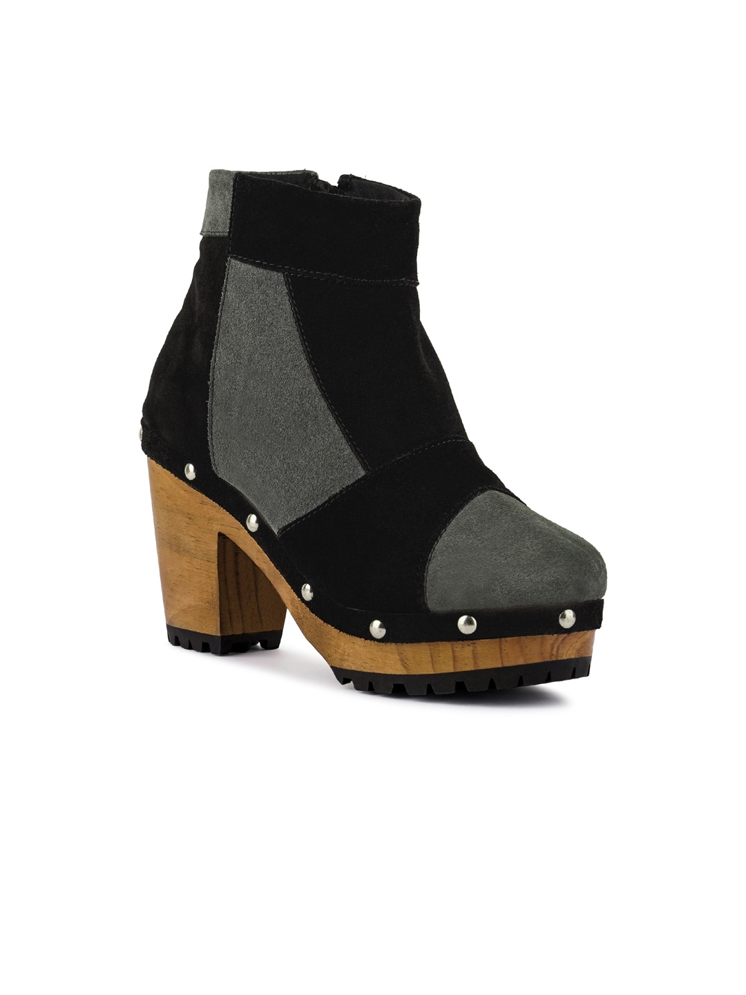 

RAG & CO Women Colourblocked Studded Suede Regular Boots, Black