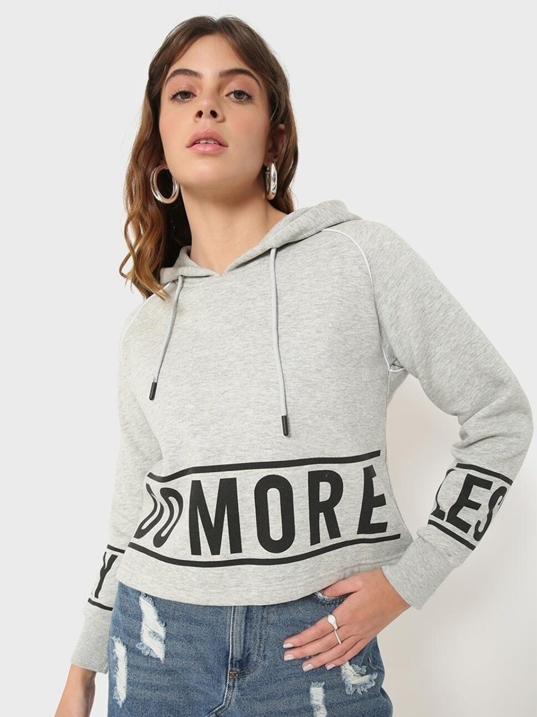 

Bewakoof Grey Typohraphy Printed Hooded Sweatshirt