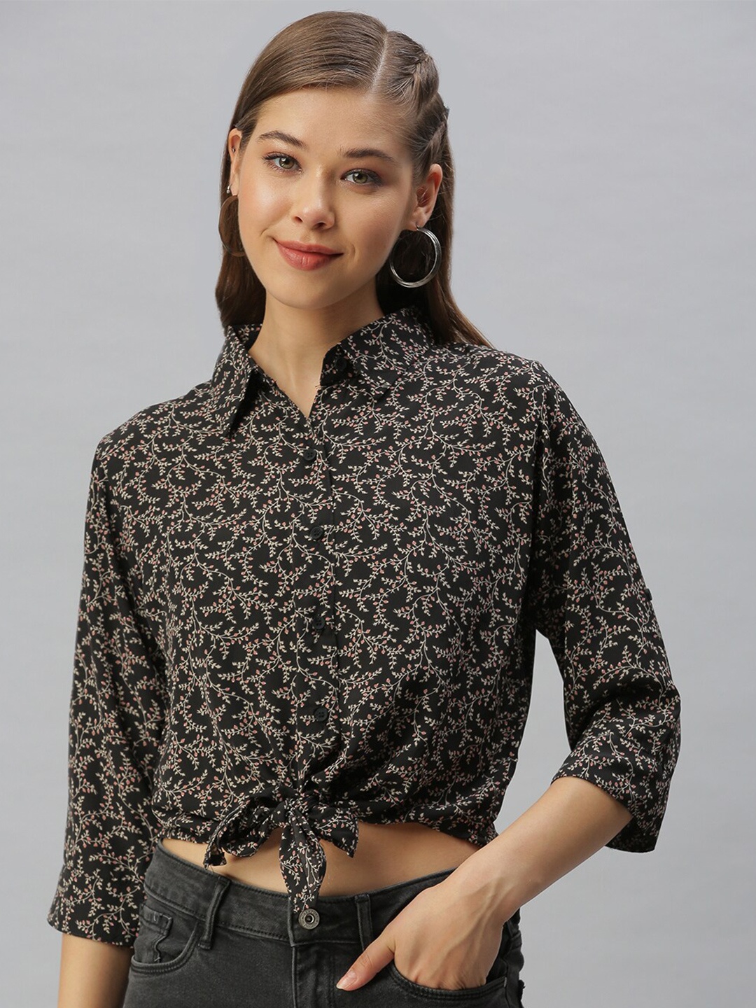SHOWOFF Floral Printed Regular Fit Casual Shirt, Black