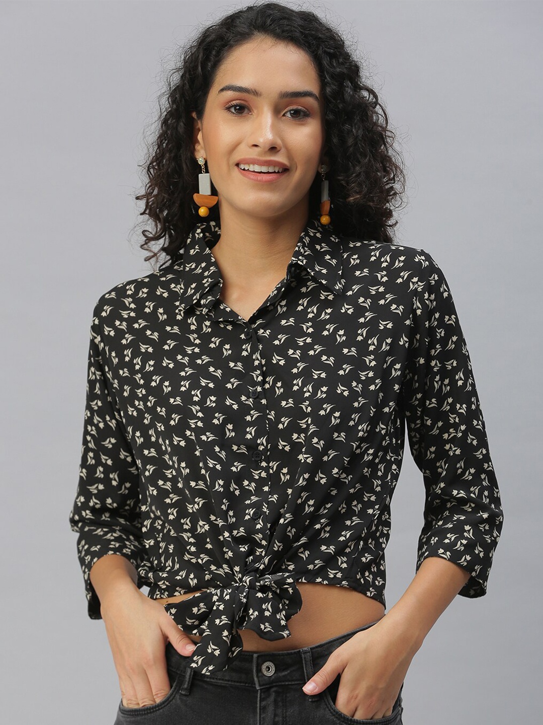 SHOWOFF Comfort Floral Printed Casual Shirt, Black