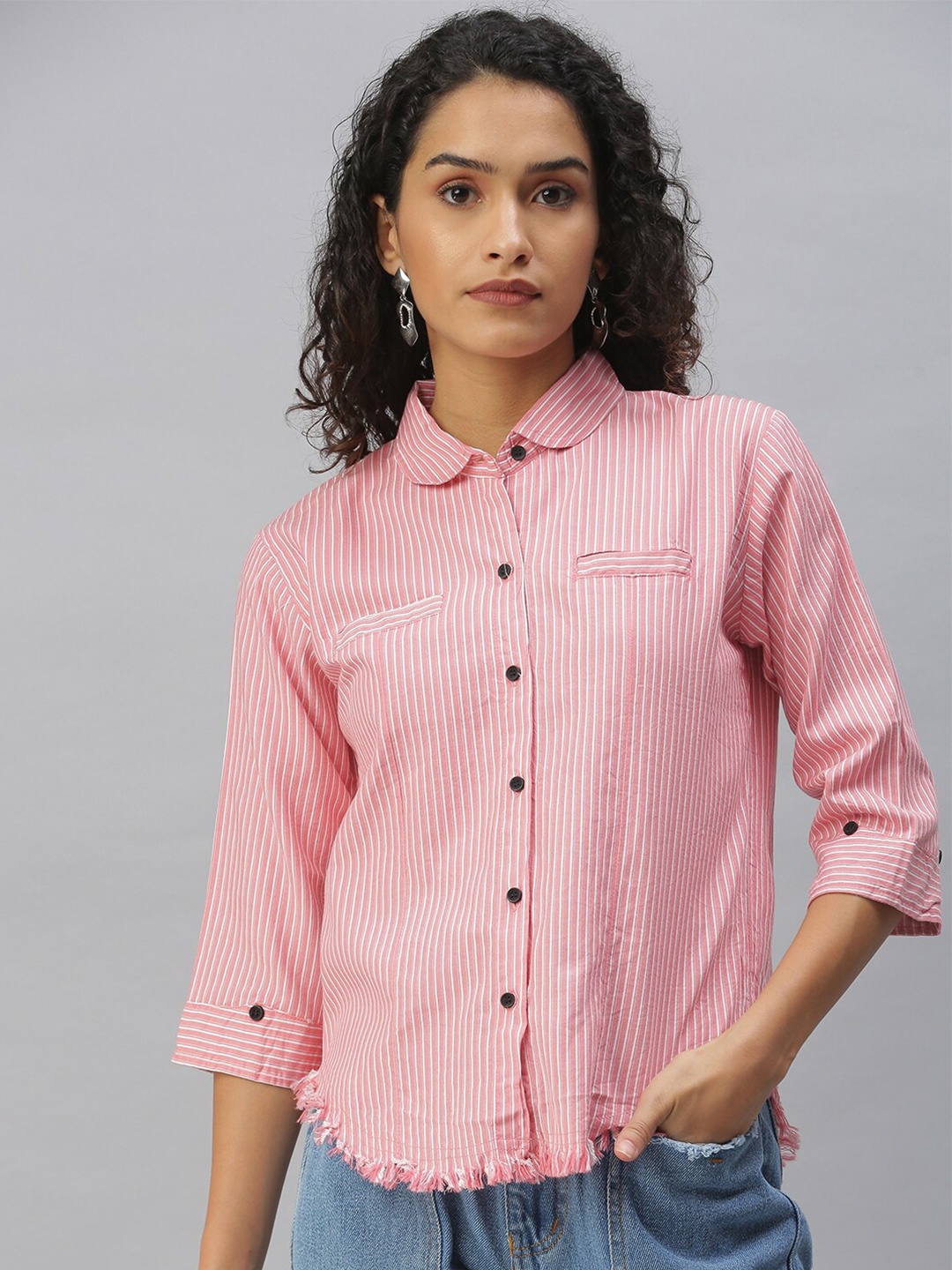 

SHOWOFF Comfort Vertical Striped Cotton Casual Shirt, Pink