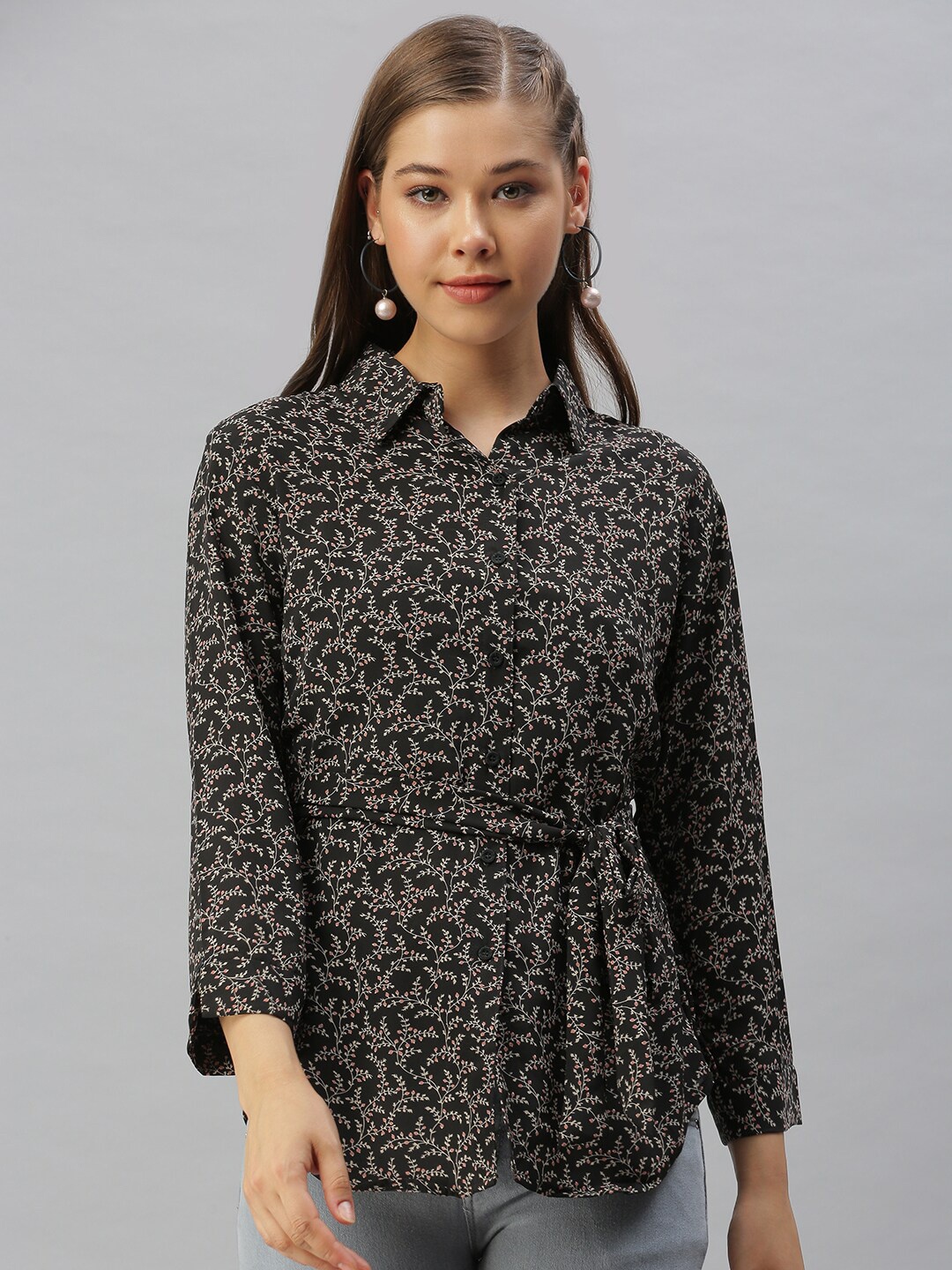 

SHOWOFF Comfort Slim Fit Floral Printed Casual Shirt, Black