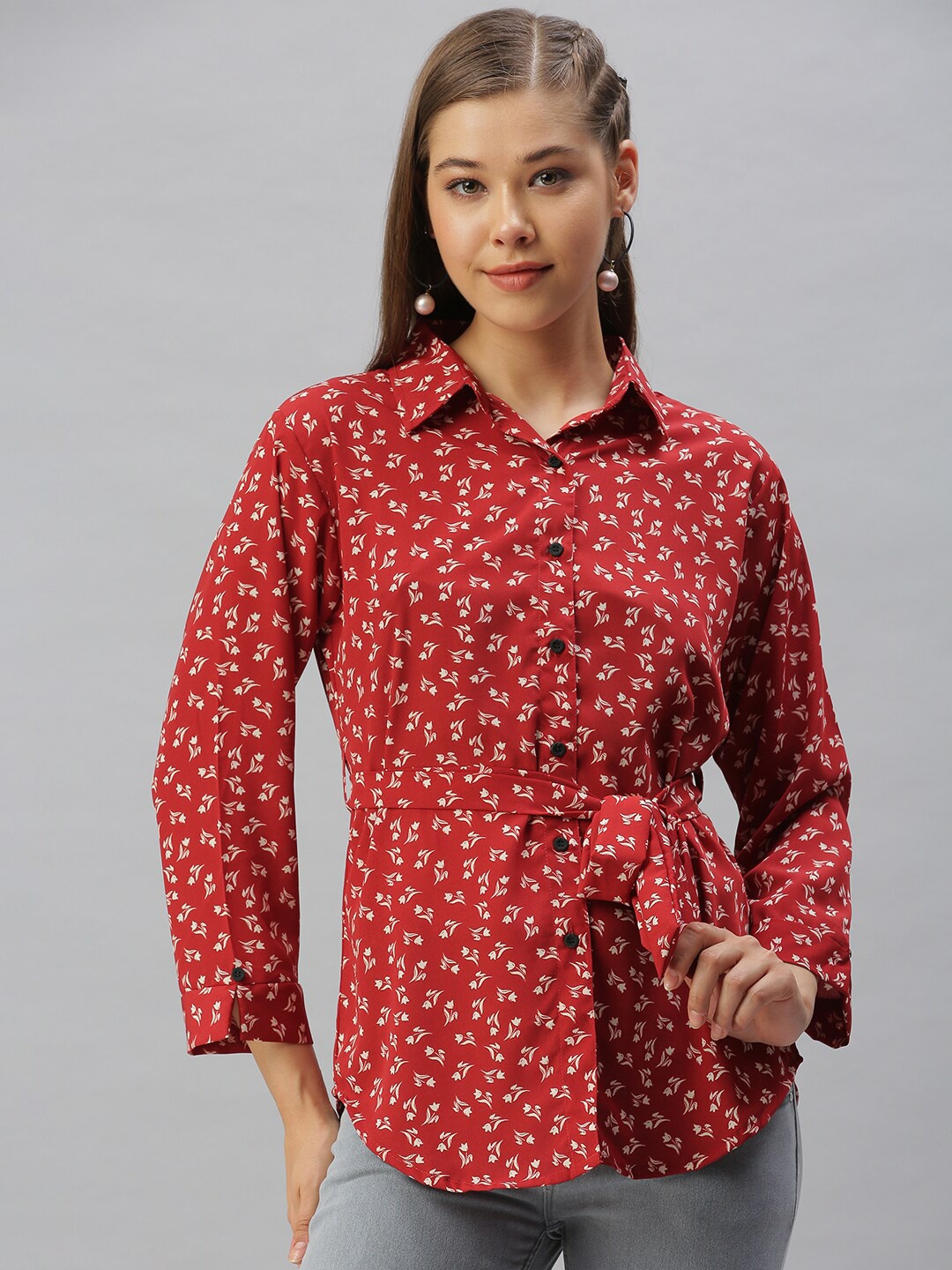 

SHOWOFF Comfort Slim Fit Floral Printed Casual Shirt, Red