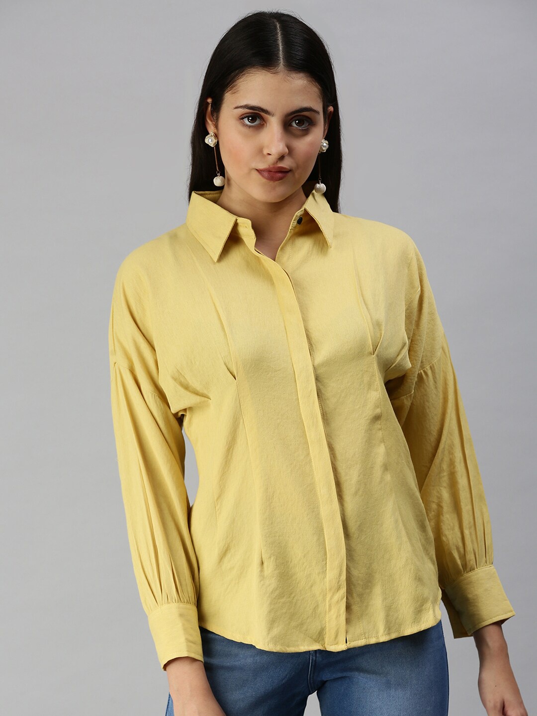 

SHOWOFF Women Comfort Slim Fit Opaque Casual Shirt, Yellow