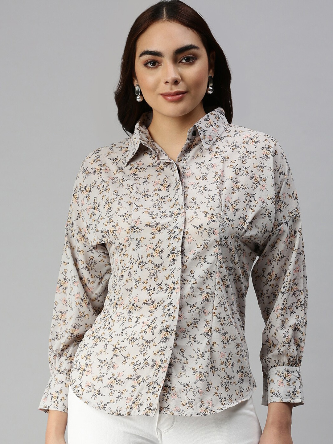 

SHOWOFF Contemporary Floral Printed Casual Slim Fit Shirt, Grey