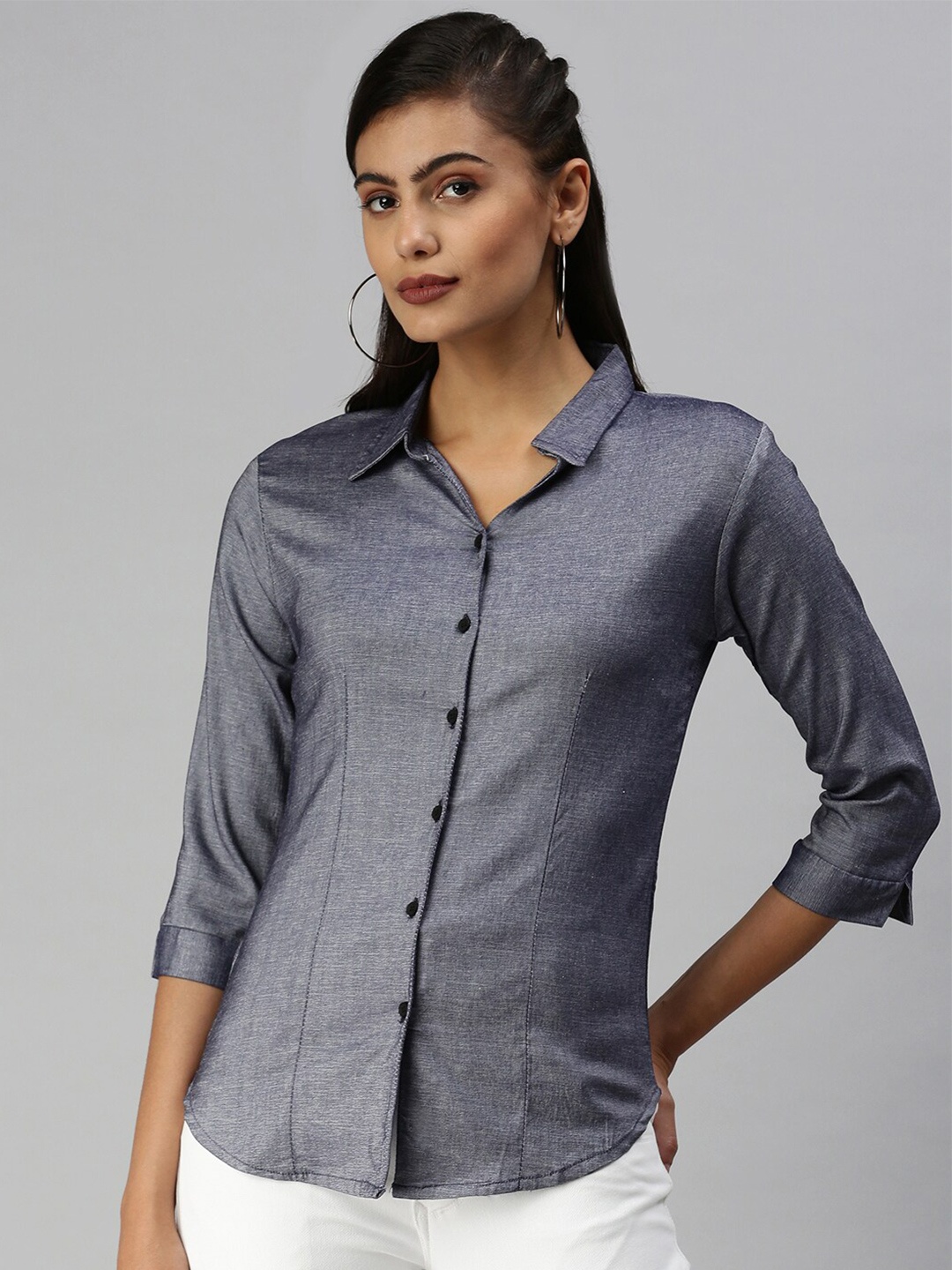 

SHOWOFF Women Semi Skinny Fit Opaque Casual Shirt, Grey