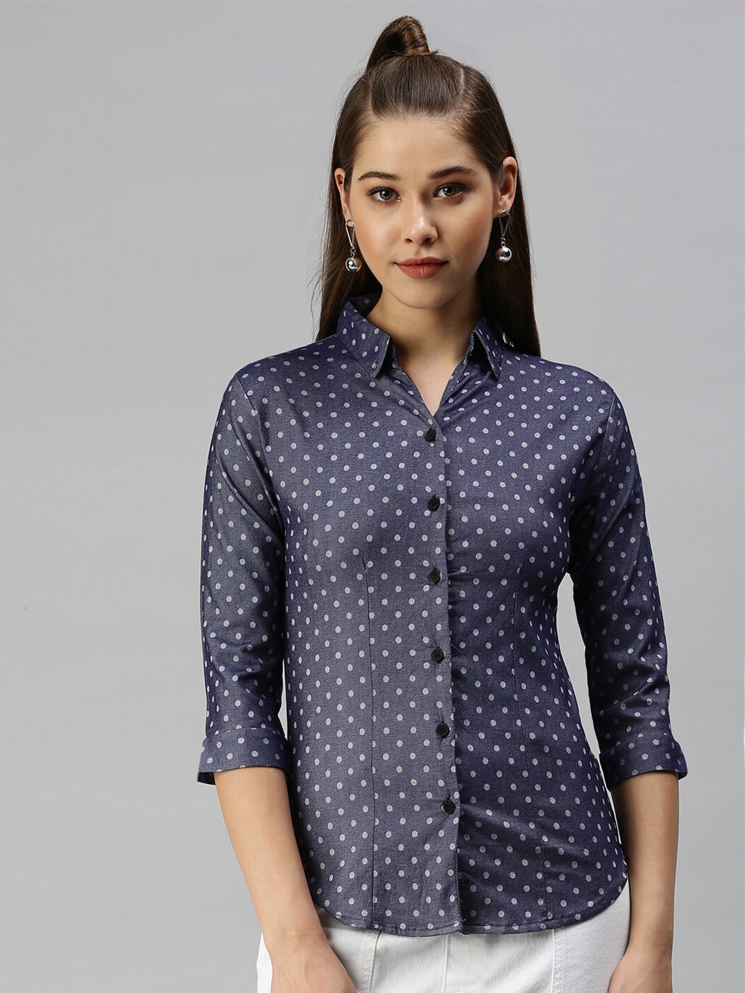 

SHOWOFF Polka Dots Printed Casual Shirt, Navy blue