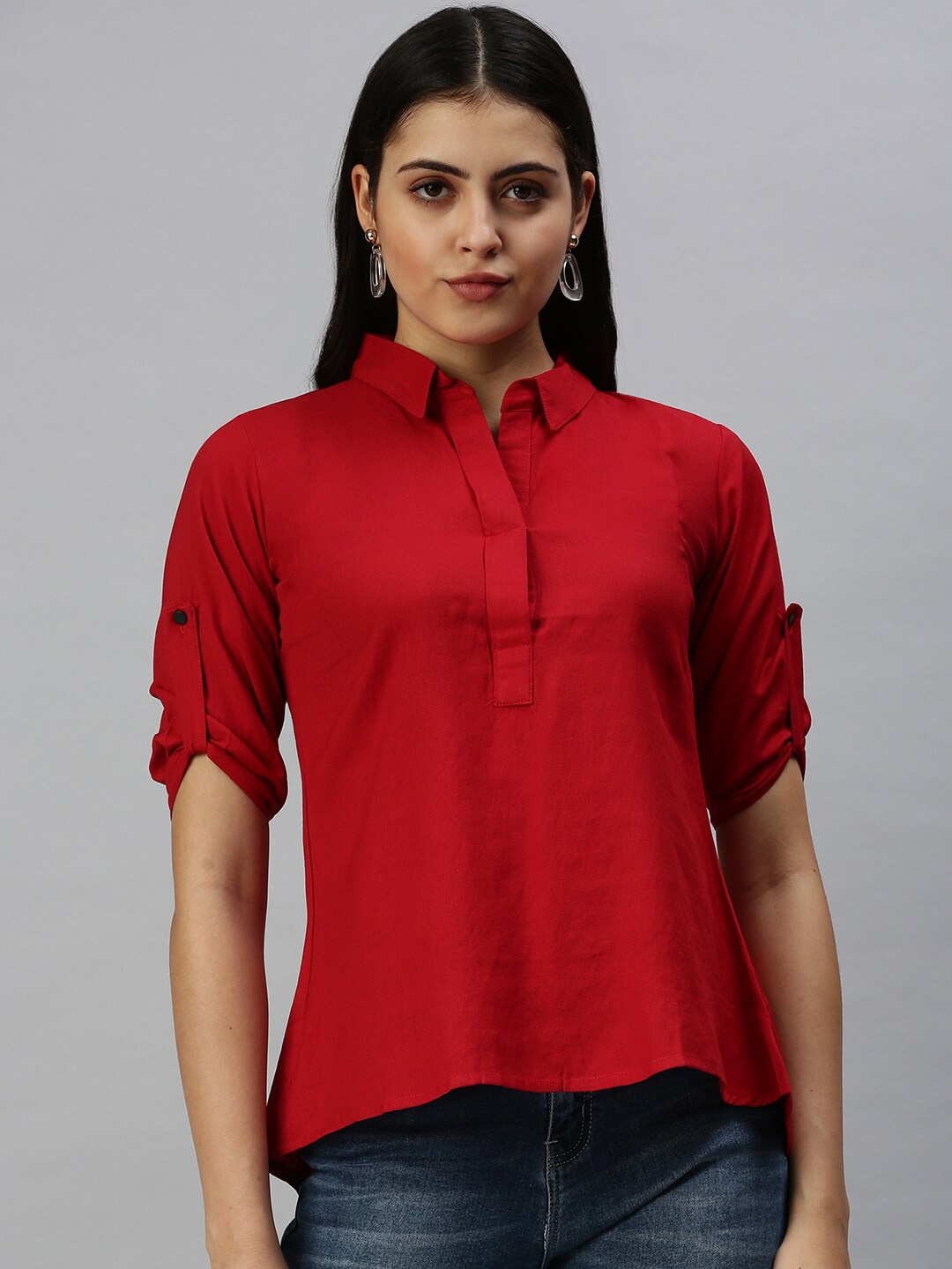 

SHOWOFF Roll-Up Sleeves Slim Fit Casual Shirt, Red