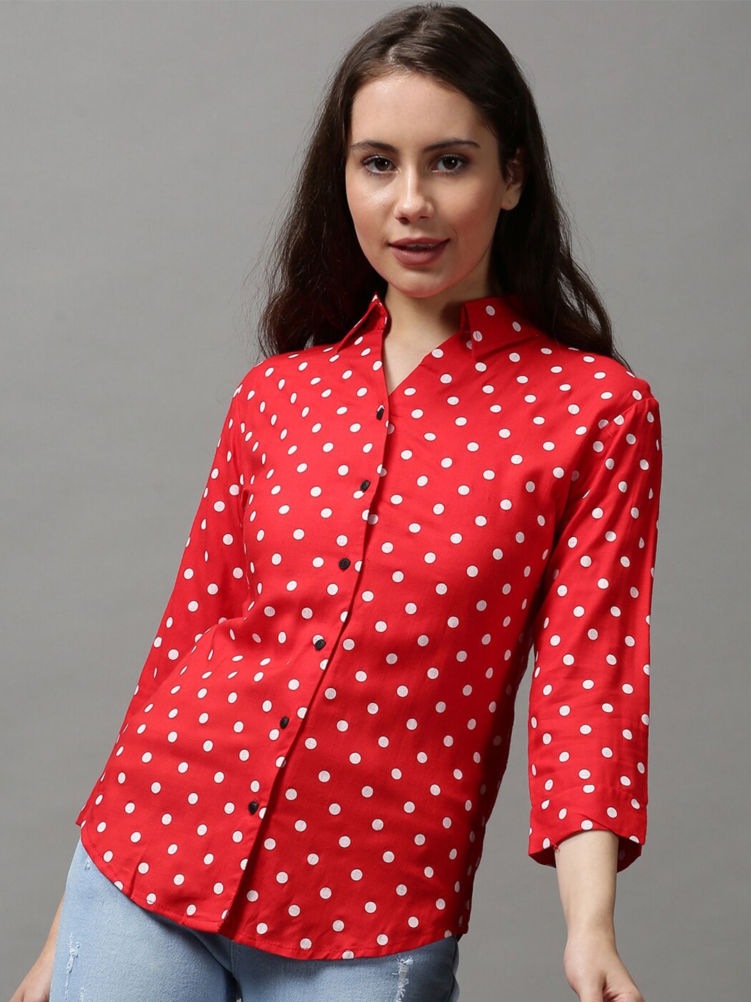 

SHOWOFF Polka Dots Printed Cotton Casual Shirt, Red