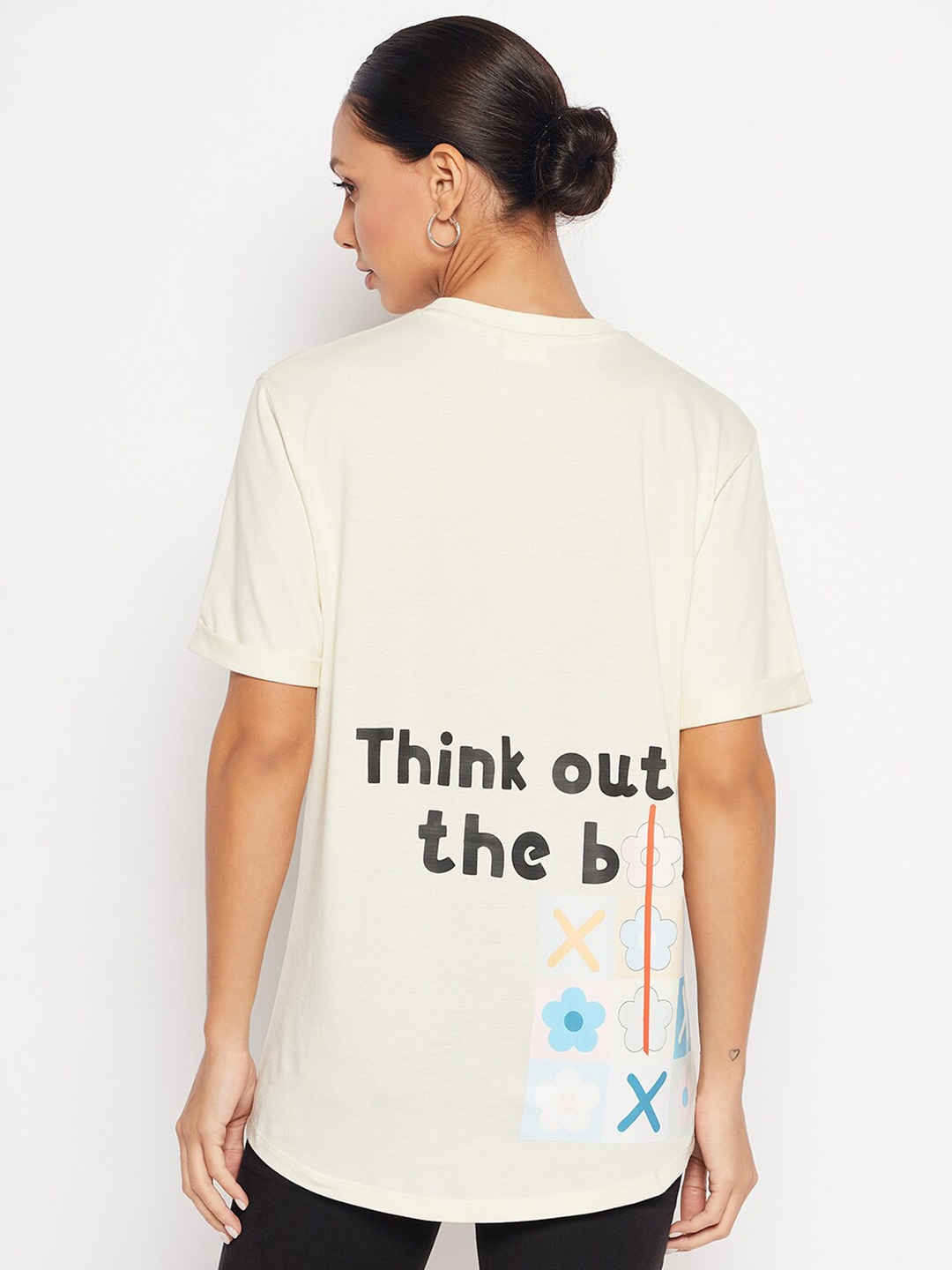 

EDRIO Typography Printed Pure Cotton Oversize T-shirt, Off white