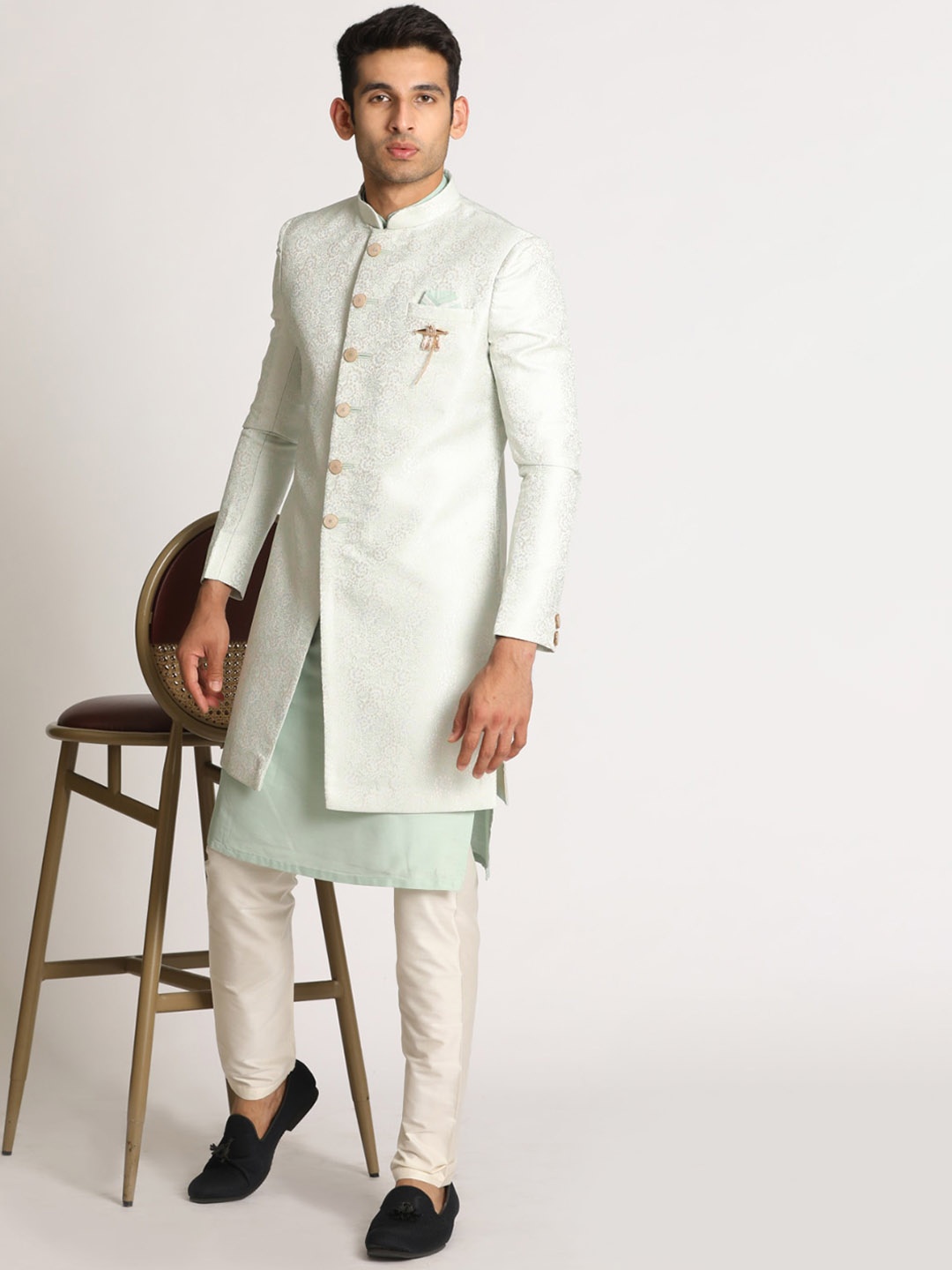 

Manyavar Self-Design Traditional Indo Western Sherwani Set, Green