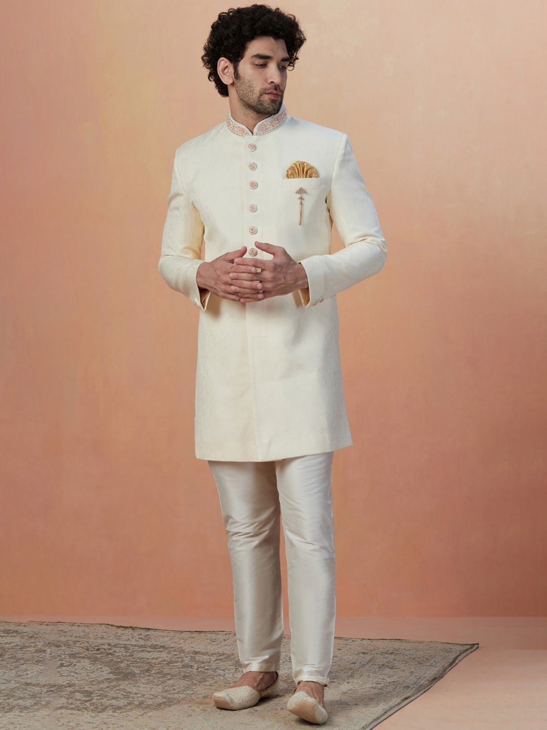 

Manyavar Self-Design Traditional Indo Western Sherwani Set, Off white