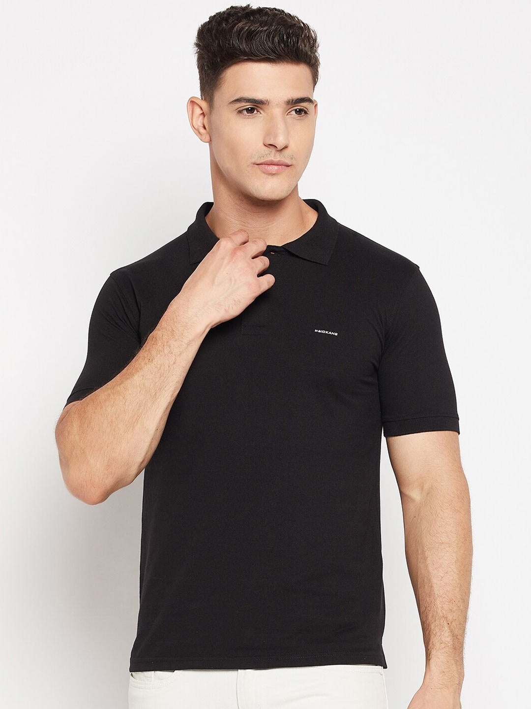 

Okane Polo Collar Cotton T-Shirt, Black