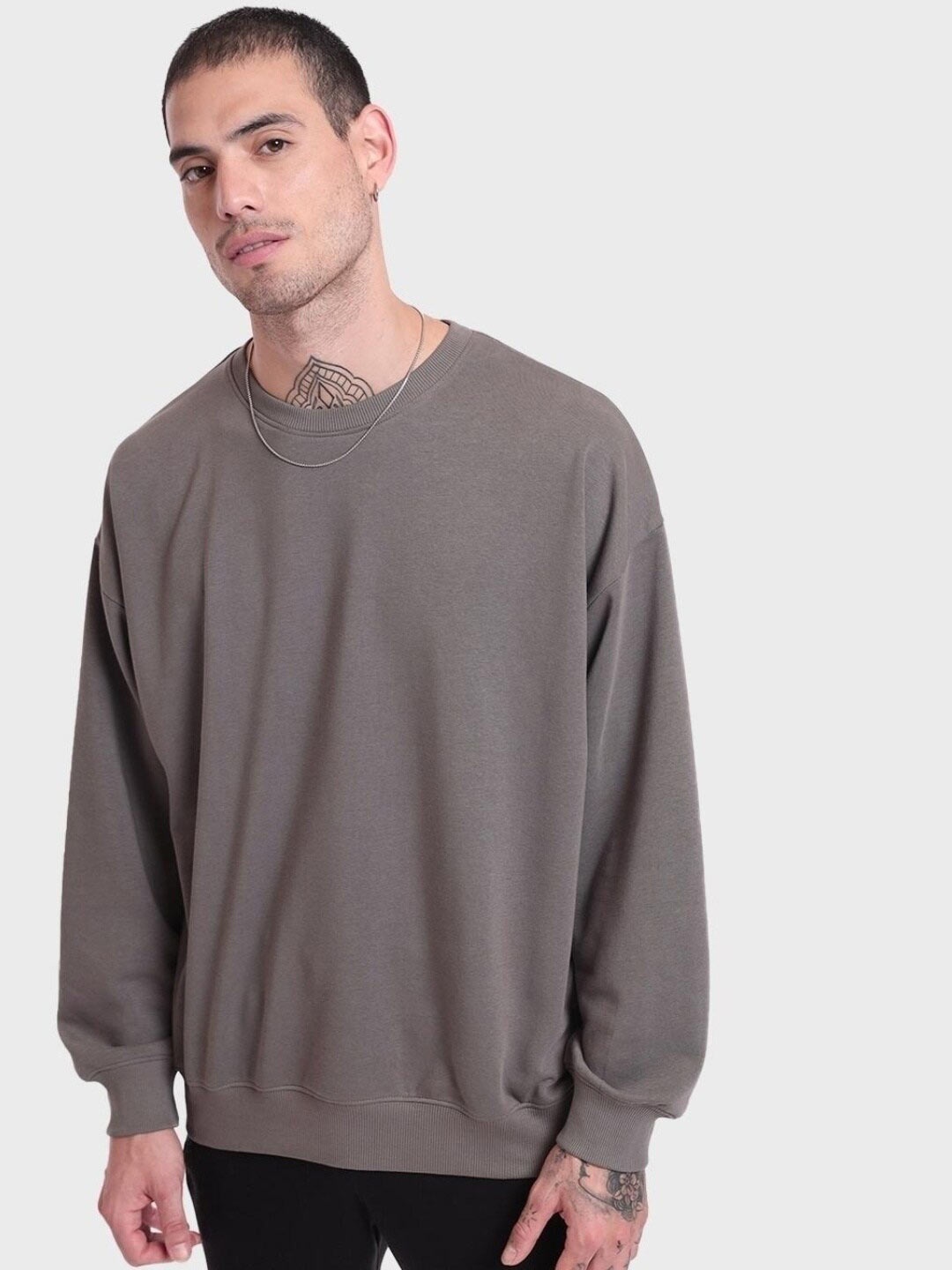 

Bewakoof Round Neck Fleece Loose Fit Sweatshirt, Grey