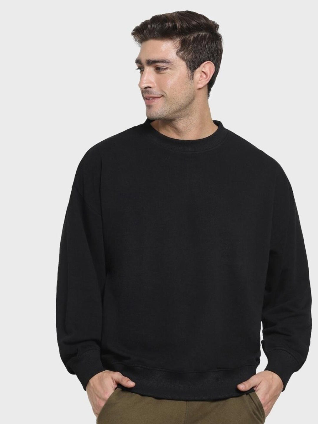 

Bewakoof Round Neck Fleece Loose Fit Sweatshirt, Black
