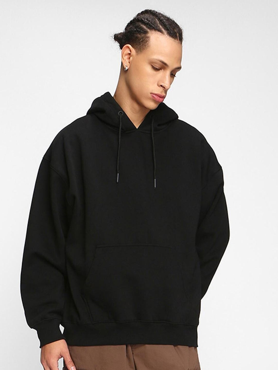 

Bewakoof Black Loose Fit Hooded Fleece Sweatshirt