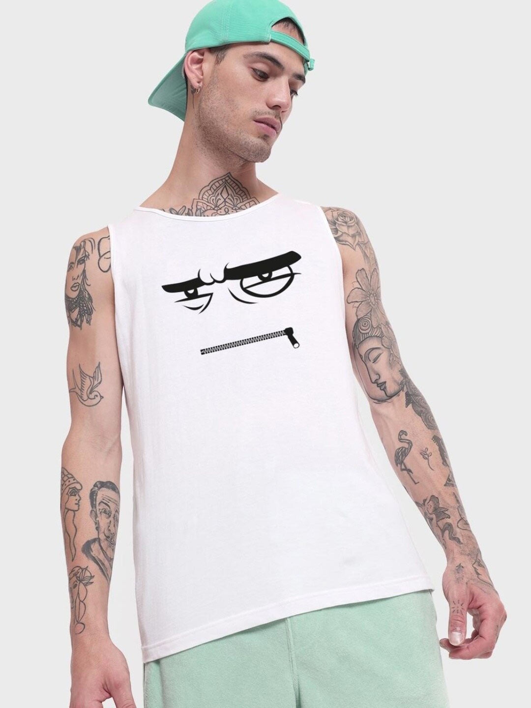 

Bewakoof Men Graphic Printed Cotton Regular Fit Innerwear Vest, White