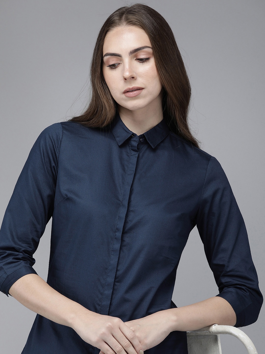 

Van Heusen Woman Pure Cotton Formal Shirt, Navy blue