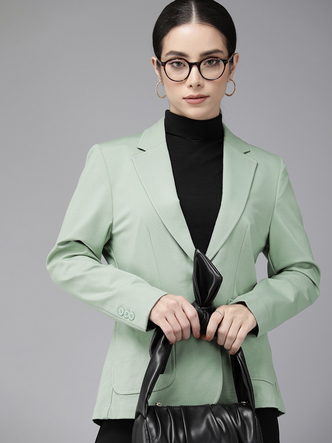 

Van Heusen Woman Solid Single Breasted Regular Fit Formal Blazer, Green