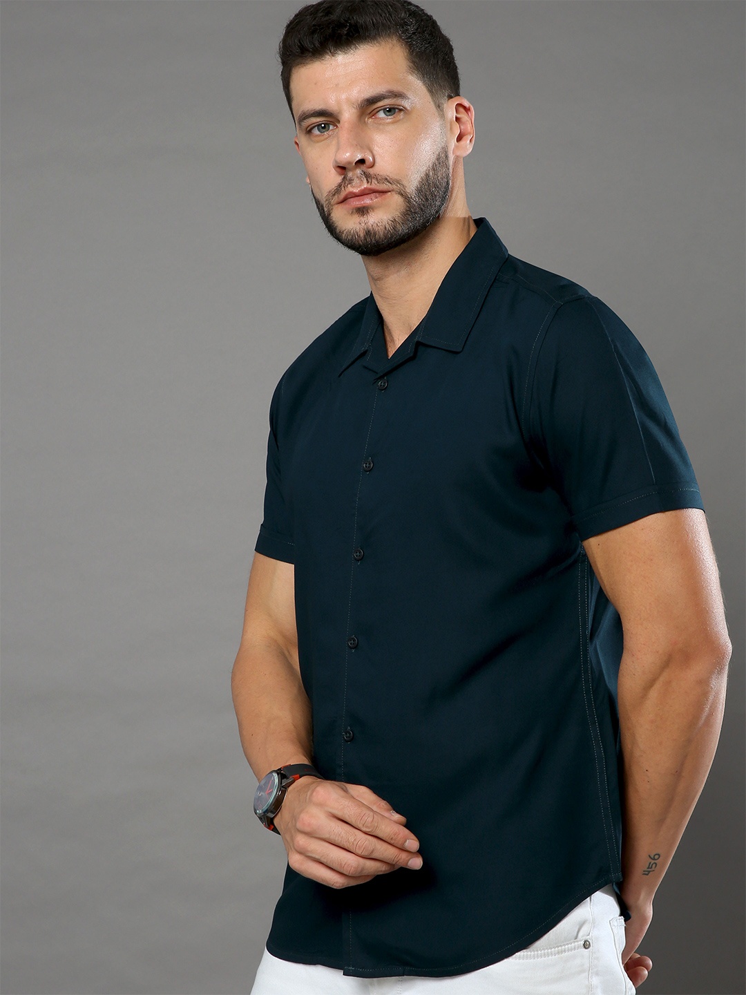 

HERE&NOW Slim Fit Opaque Casual Shirt, Teal