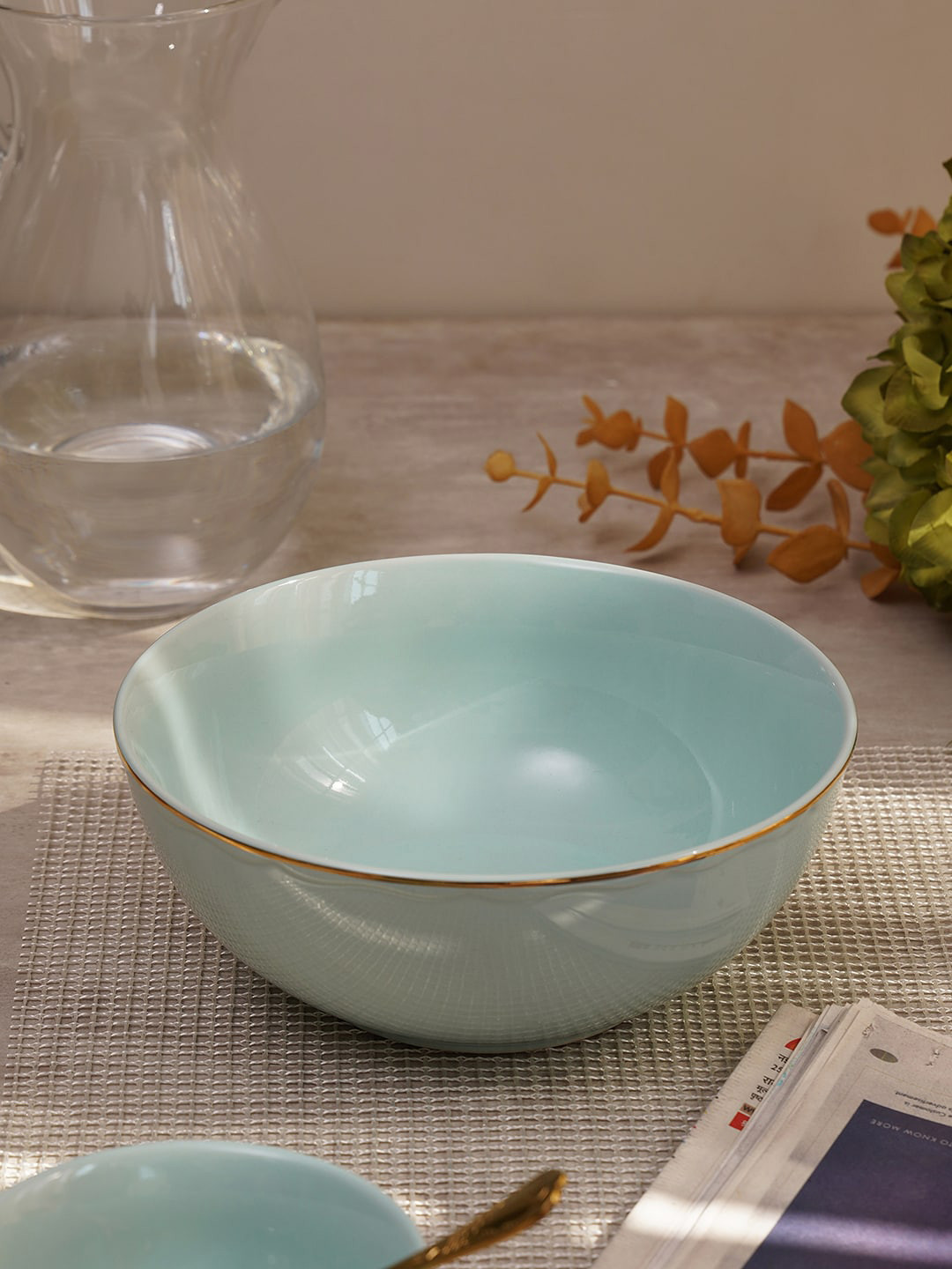 

Pure Home and Living Blue Gold Rim Porcelain Serving Bowl